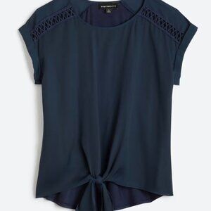 FORTUNE + IVY Tabitha Crochet Detail Mixed Material Blouse